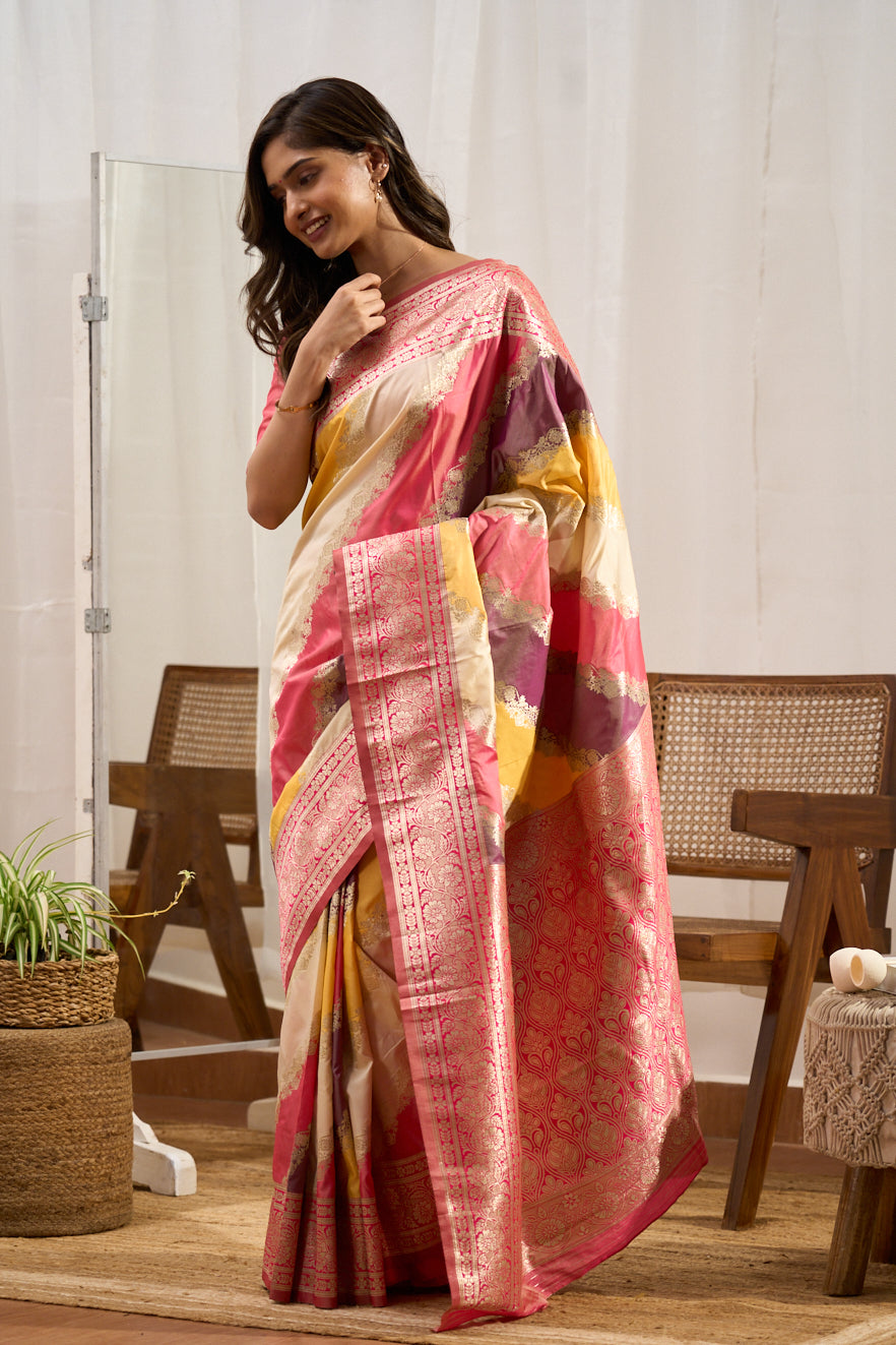 Art Silk Saree Rangart Design Across The Body With Contrast Pallu