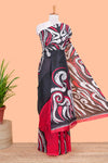 Red Lichi Cotton Saree Border Less All Over Body And Pallu Abstract Print Design