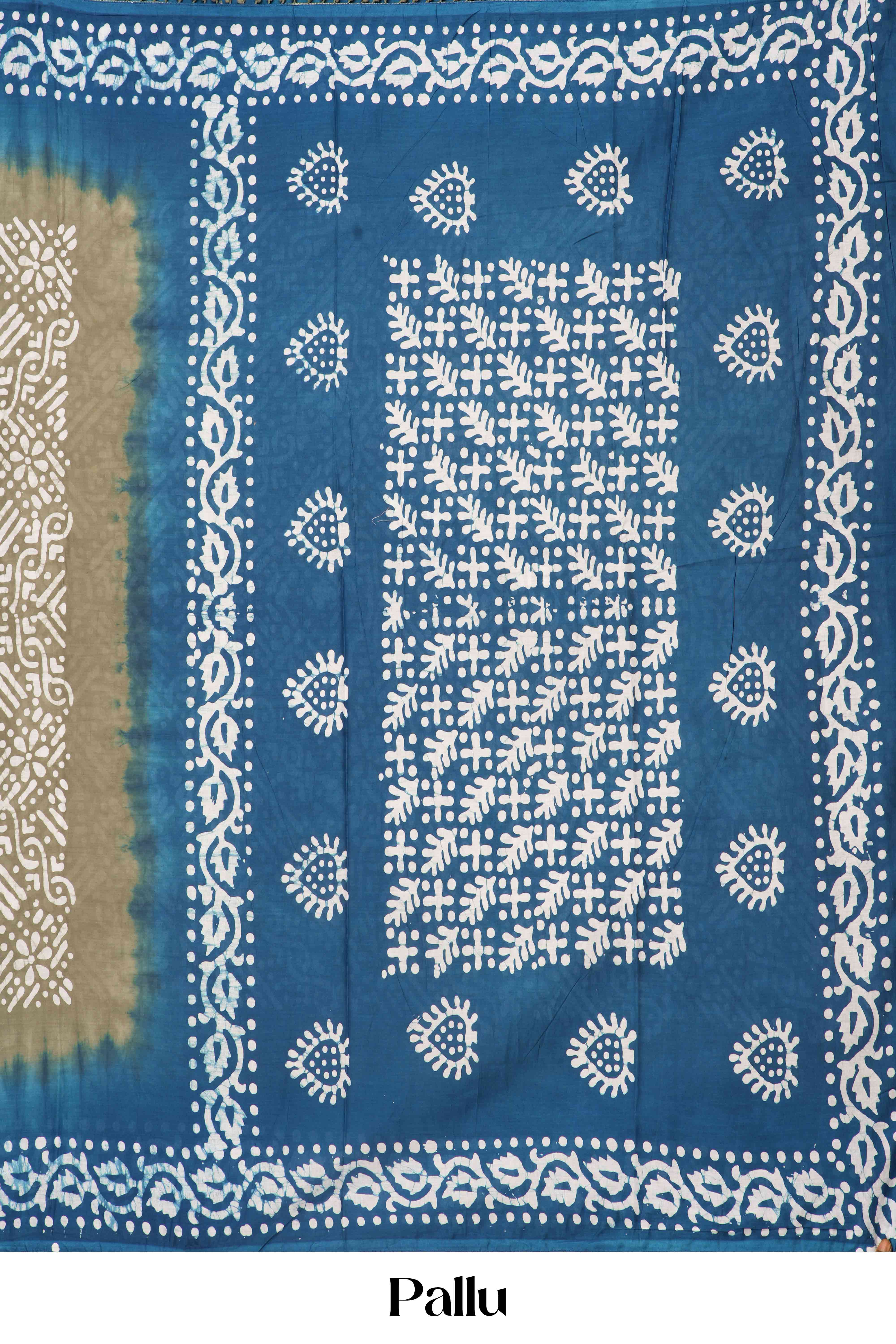 Mul Mul Cotton Saree Batik Print Across The Body With Contrast Pallu
