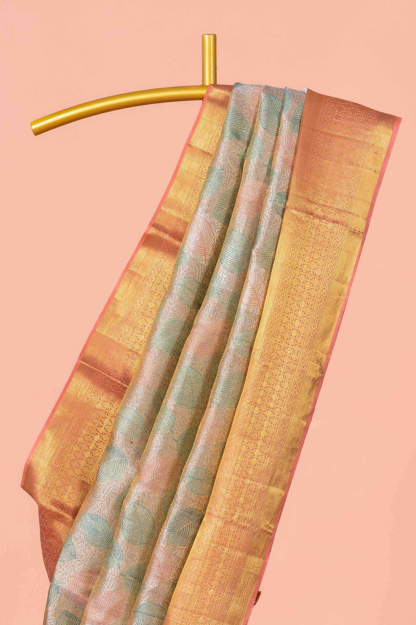 Pastel Green & Peach Swayamvara Pattu Saree with Zari Woven Border & Elegant Golden Pallu