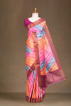 Semi Tussar Saree Multi Color Strips Across The Body With Contrast Pallu