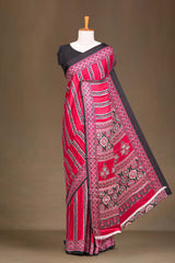 Red Modal Silk Saree The Body Has Ajrakh Design The Pallu Are Highlighted Vibrant Red Printed Along With Ajrakh Print Blouse