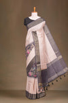 Sandal Art Tussar Saree Check s With Floral Design Across The Body Contrast Pallu With Blouse