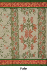 Green Bengal Cotton Floral Print With Contrast Border