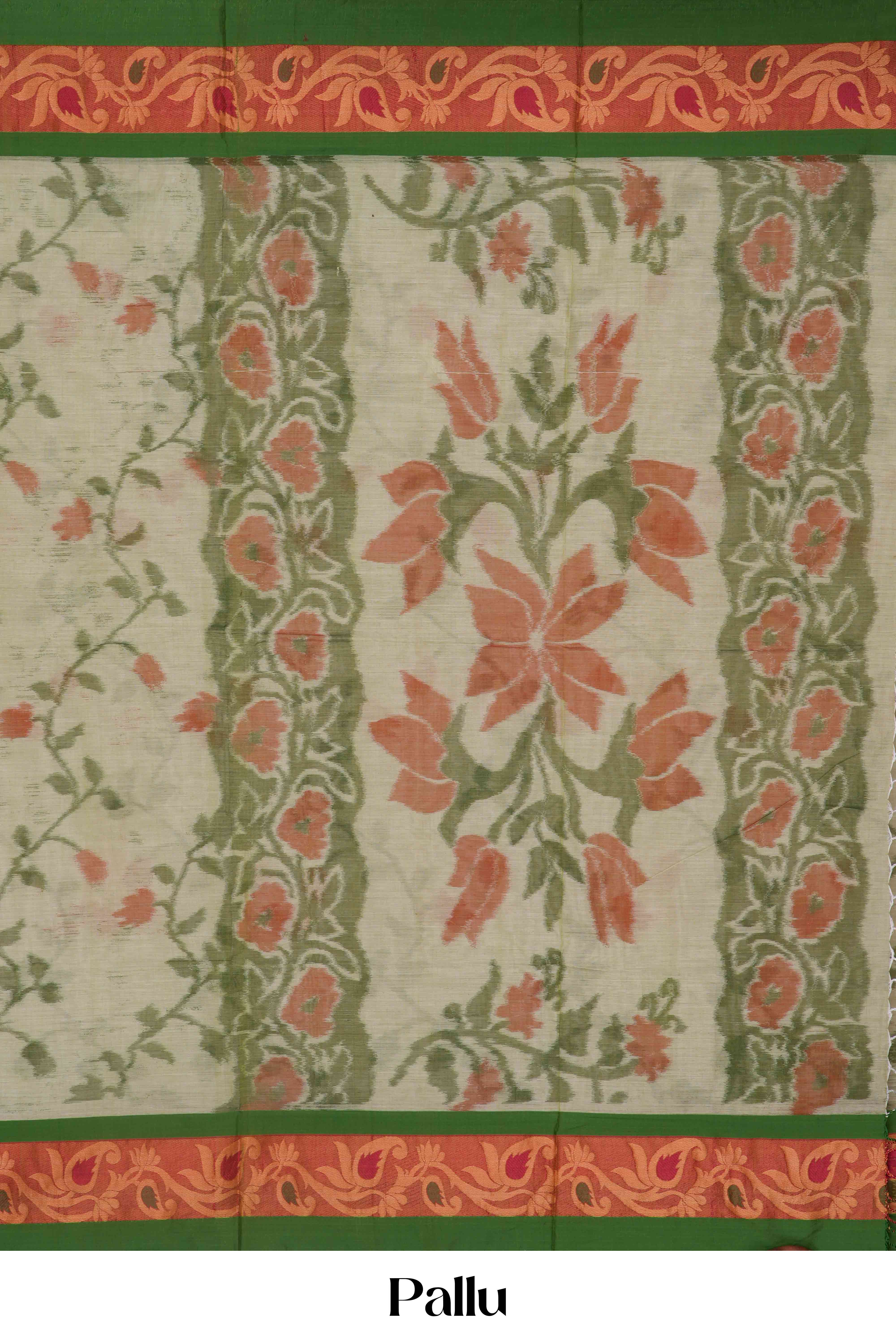 Green Bengal Cotton Floral Print With Contrast Border