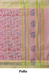 Pink checked motifs design chirala cotton saree with contrast border and striped blouse