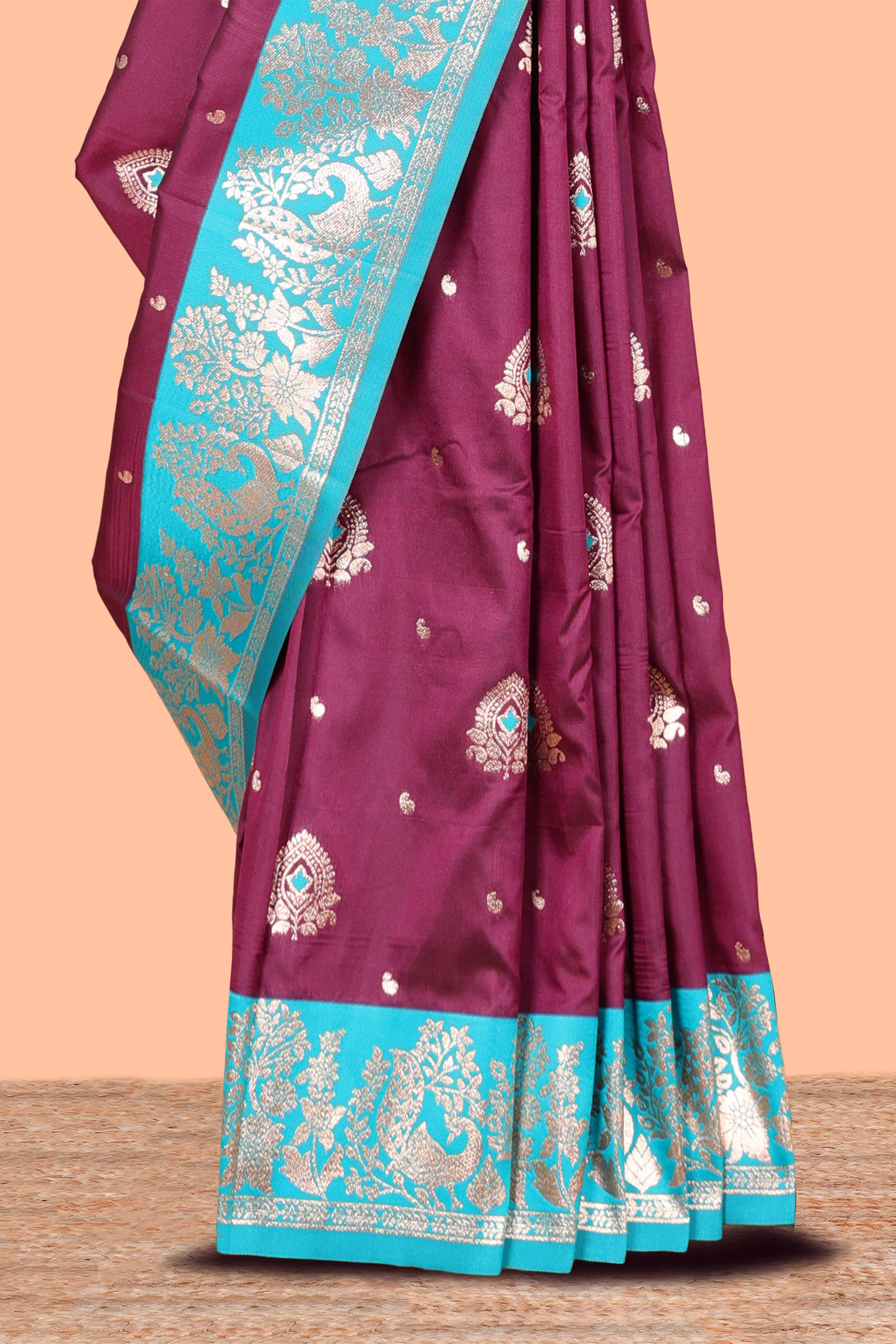 Brown Semi Soft Silk Saree Body All Over Small Gold Zari Butta And Zari Border With Grand Zari Rich Pallu