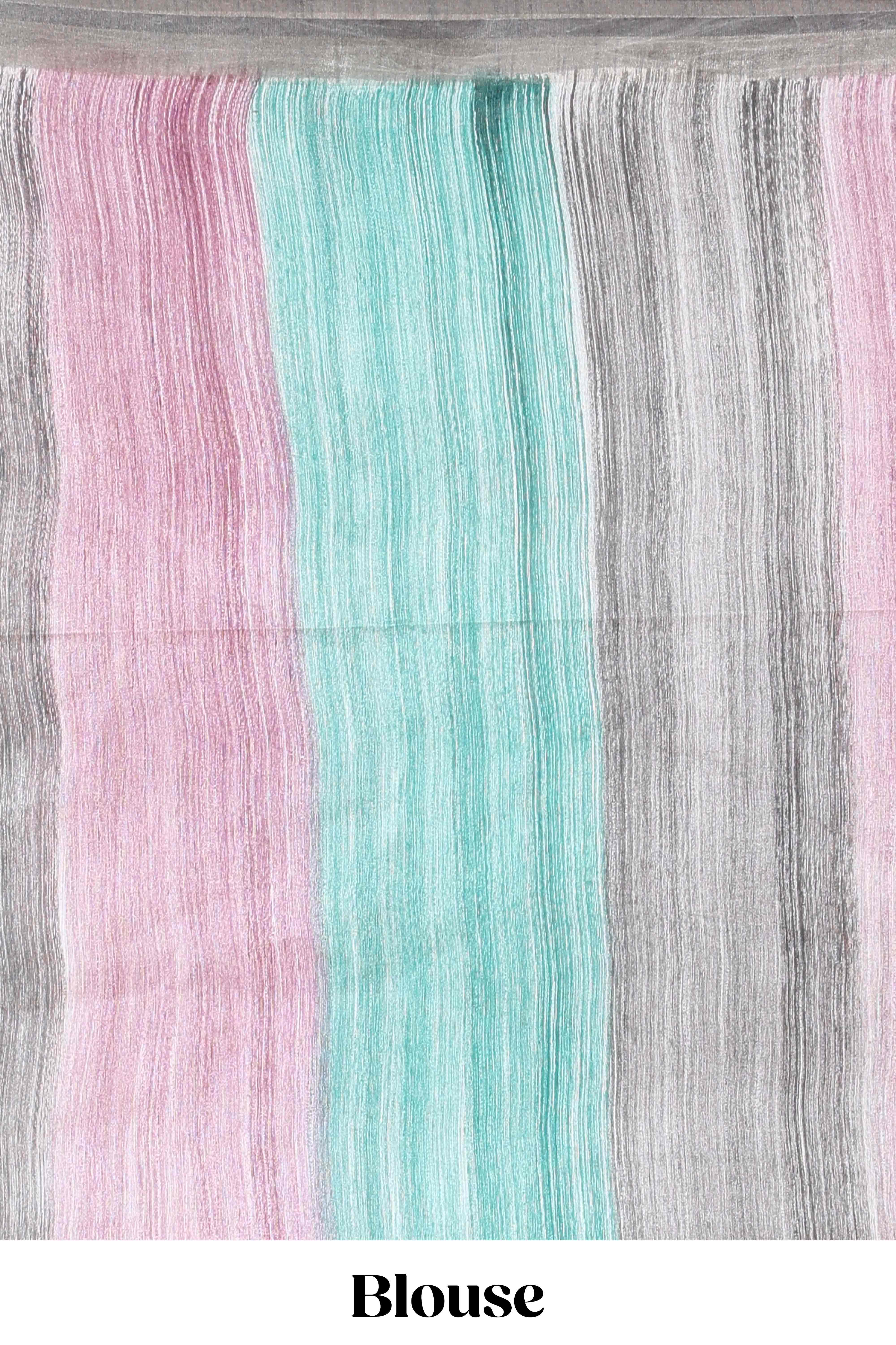 Multi color stripes chikankari cotton saree with thread work and self pallu