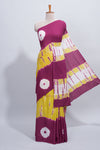 Borderless purple and yellow shibori design mul mul cotton saree with self pallu