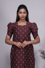 Chocolate Brown Butta Straight cut salwar suit with Off-White Pants & Woven Tassel Dupatta Set