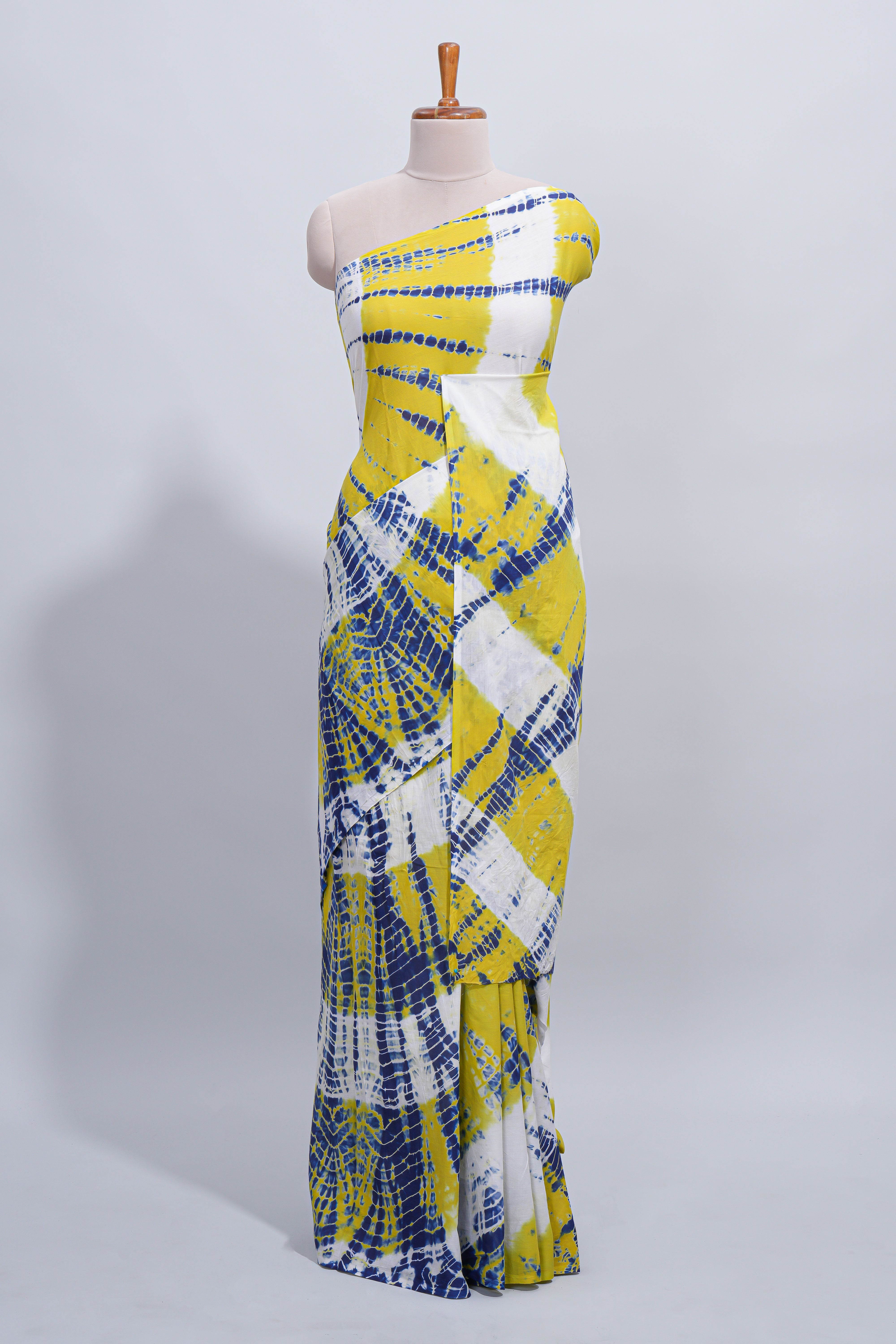 Multi color shibori design mul mul cotton saree with self pallu