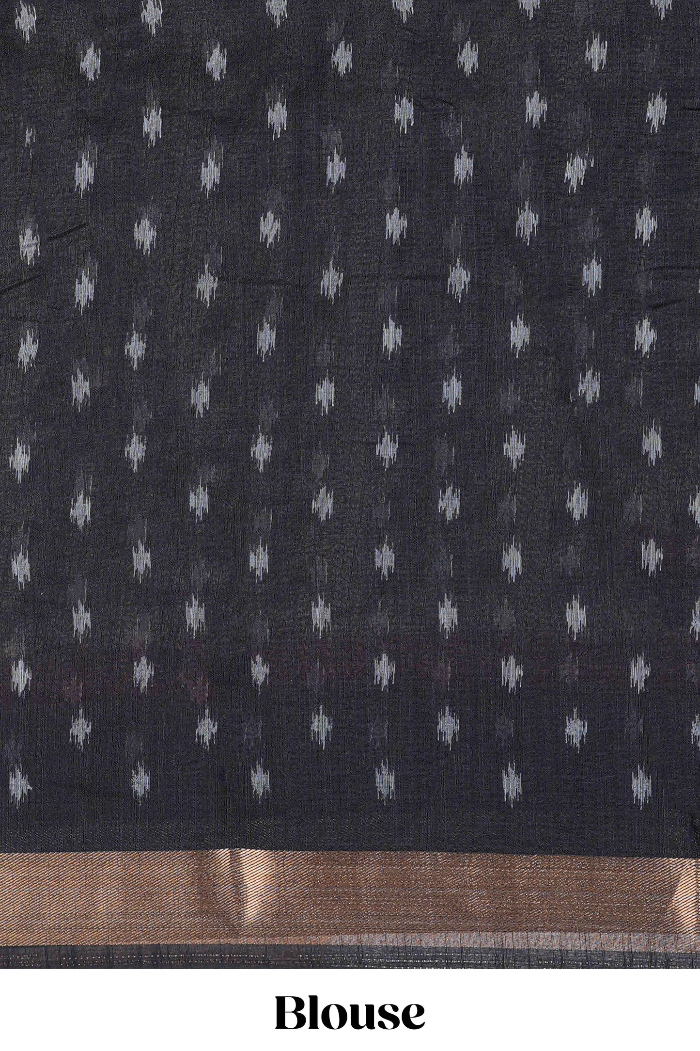 White geomentric ikkat style linen cotton saree with contrast black border and pallu