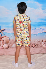 Boys Yellow Anime Print T-Shirt and Shorts 2-Piece Nightwear Set