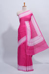 Pink plain mul mul cotton saree with self border and matching blouse