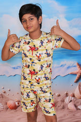 Boys Yellow Anime Print T-Shirt and Shorts 2-Piece Nightwear Set