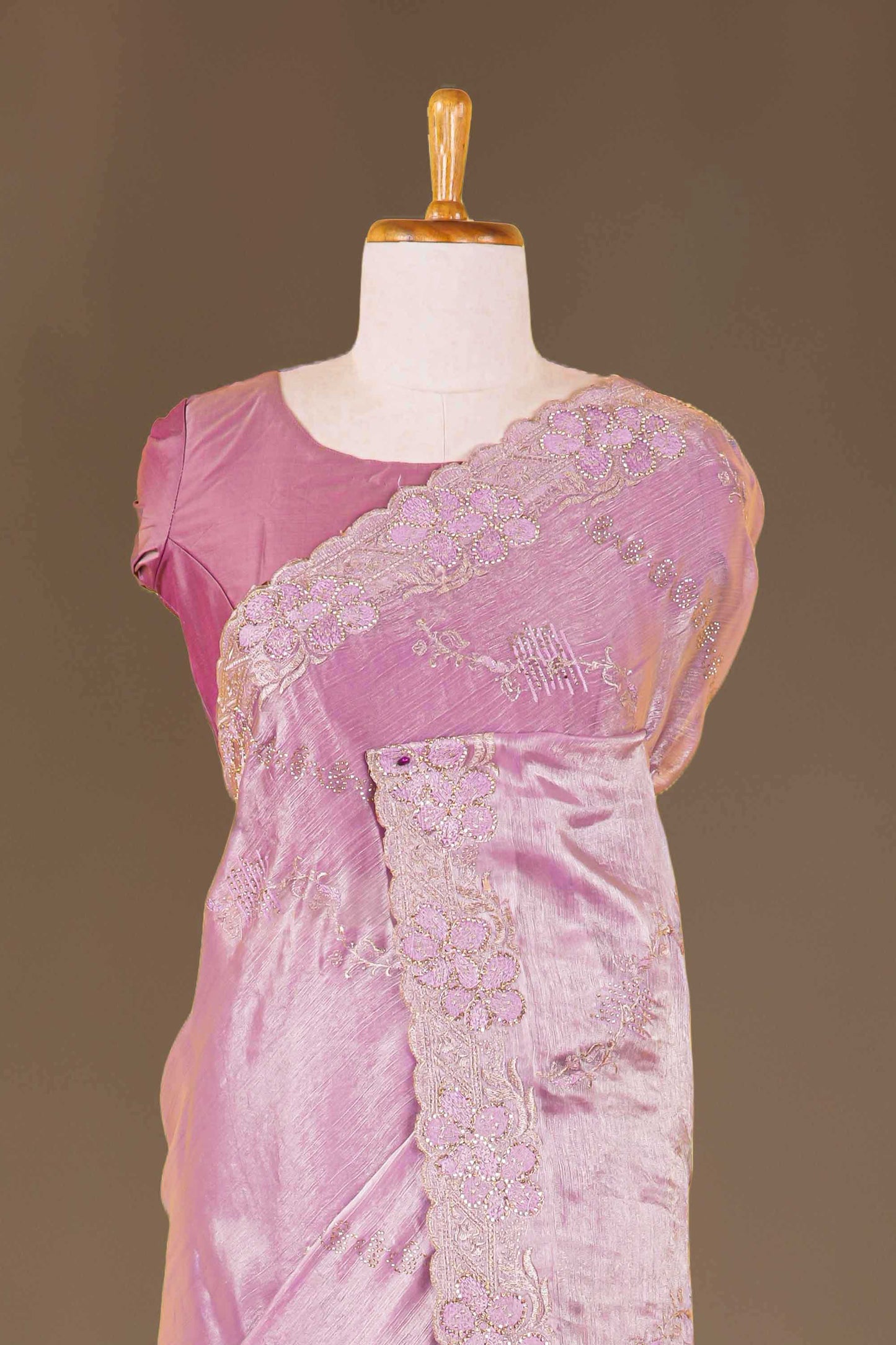 pink saree with full embrodiery