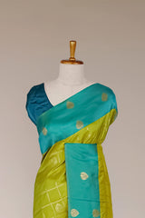 Semi Art Silk Saree Zari Check Across The Body With Contrast Pallu Along With Blouse