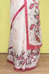 White south cotton Saree DigitalPrint Across The Body With Contrast Border