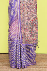 Multi Color Chanderi Cotton Saree Bandhani Design Across The Body With Madhubani Print Pallu Along With Flower Motifs Blouse