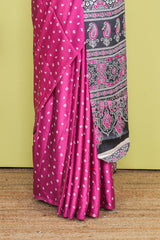 Pink Modal Silk Saree Bandhani Print Across The Body With Ajrakh Design Pallu Along With Blouse