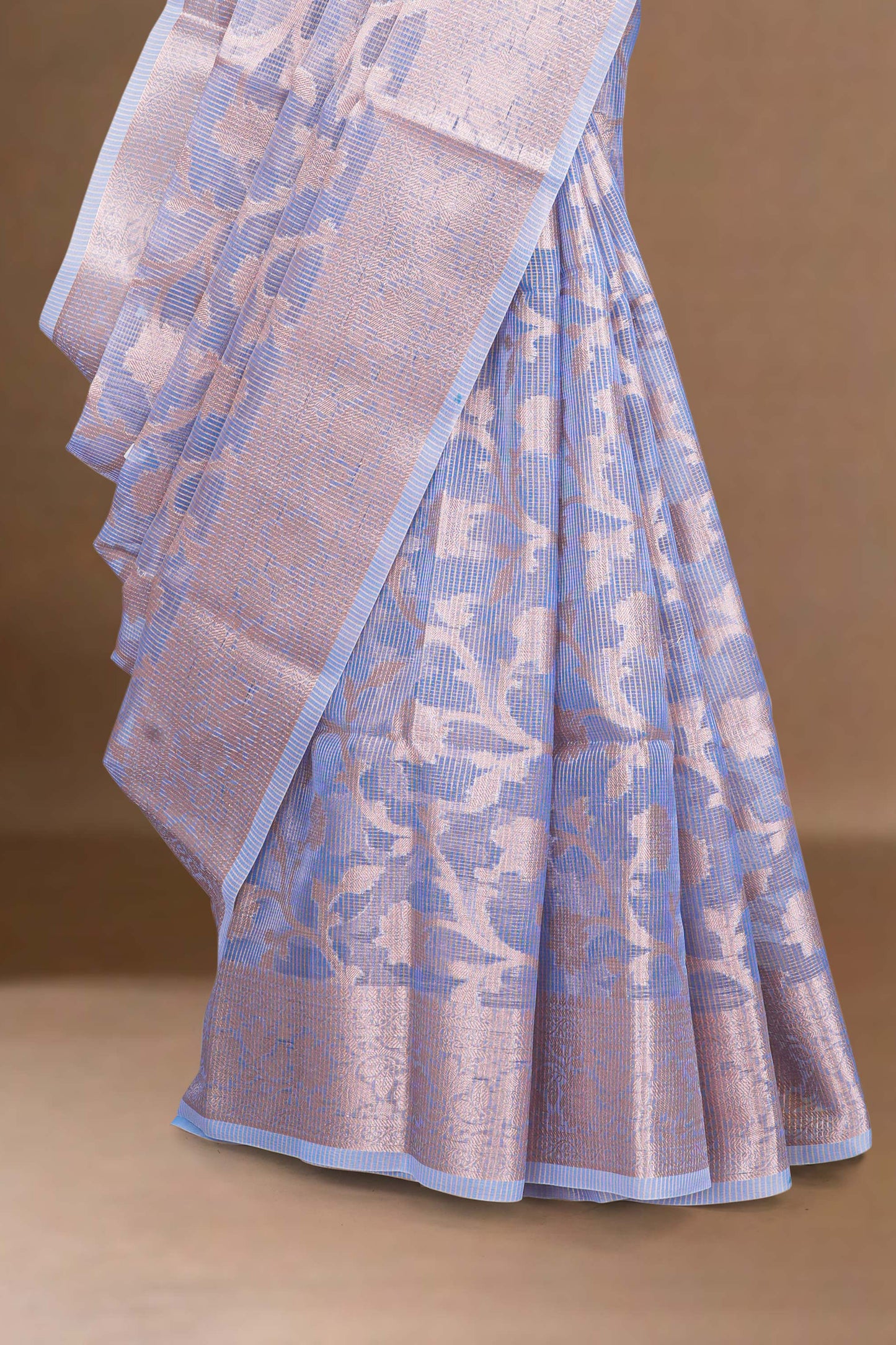 Blue and white patterned tissue kota saree