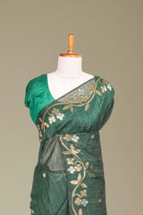 Munga Cotton Saree All Over Zari Butta With Floral Design Pallu