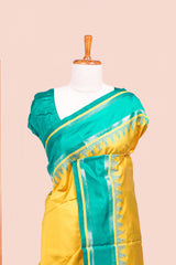Yellow Retta Petta Art Silk Saree With Plain Body Retta Petta BorderContrast Intricate Gold Zari Stripes Pallu