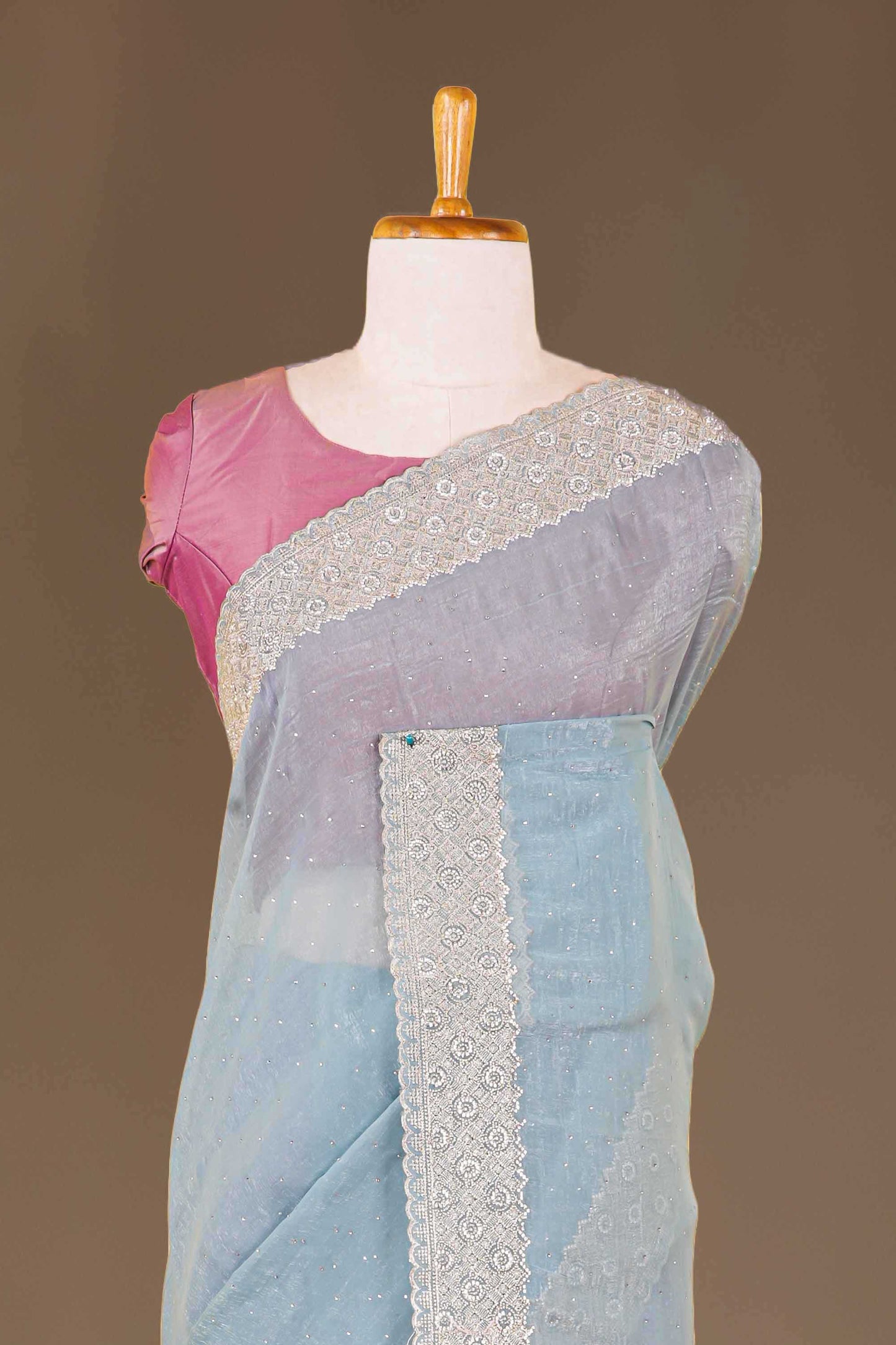 blue saree with silver zari