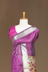 Chappa Tussar Saree Plain Body With Kalamkari Print Pallu