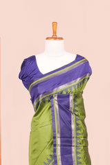 Green Art Silk Saree With Plain Body Contrast Gold Zari Stripes Pallu