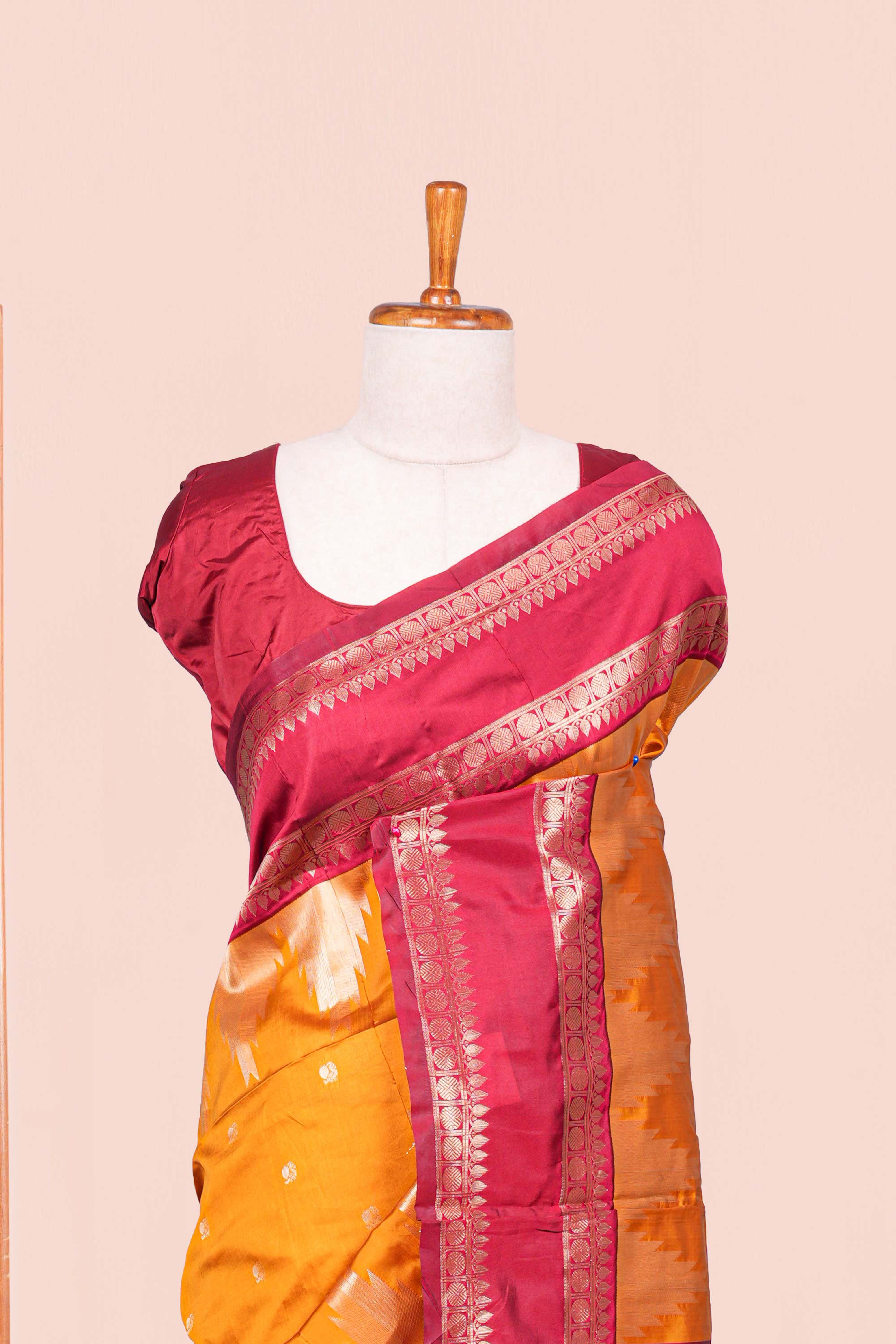 Mustard Yellow Semi Art Silk Saree Golden Zari Motifs Along With Thalampoo Zari Woven Across The Body And Rich Golden Zari Pallu