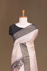 Sandal Art Tussar Saree Check s With Floral Design Across The Body Contrast Pallu With Blouse