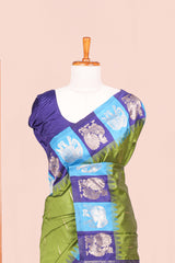 Green Art Silk Saree Body Detailing Zari Butta And Border Are Highlight Contrast Color With Intricate Zari Woven Elephant, Peacock Motifs With Golden Zari WeavingPallu