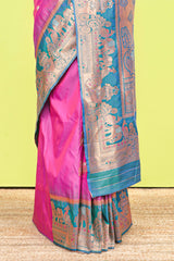 Art Silk Saree Zari Butta Across The Body With Zari Weaving Mayil, Floral Design Pallu