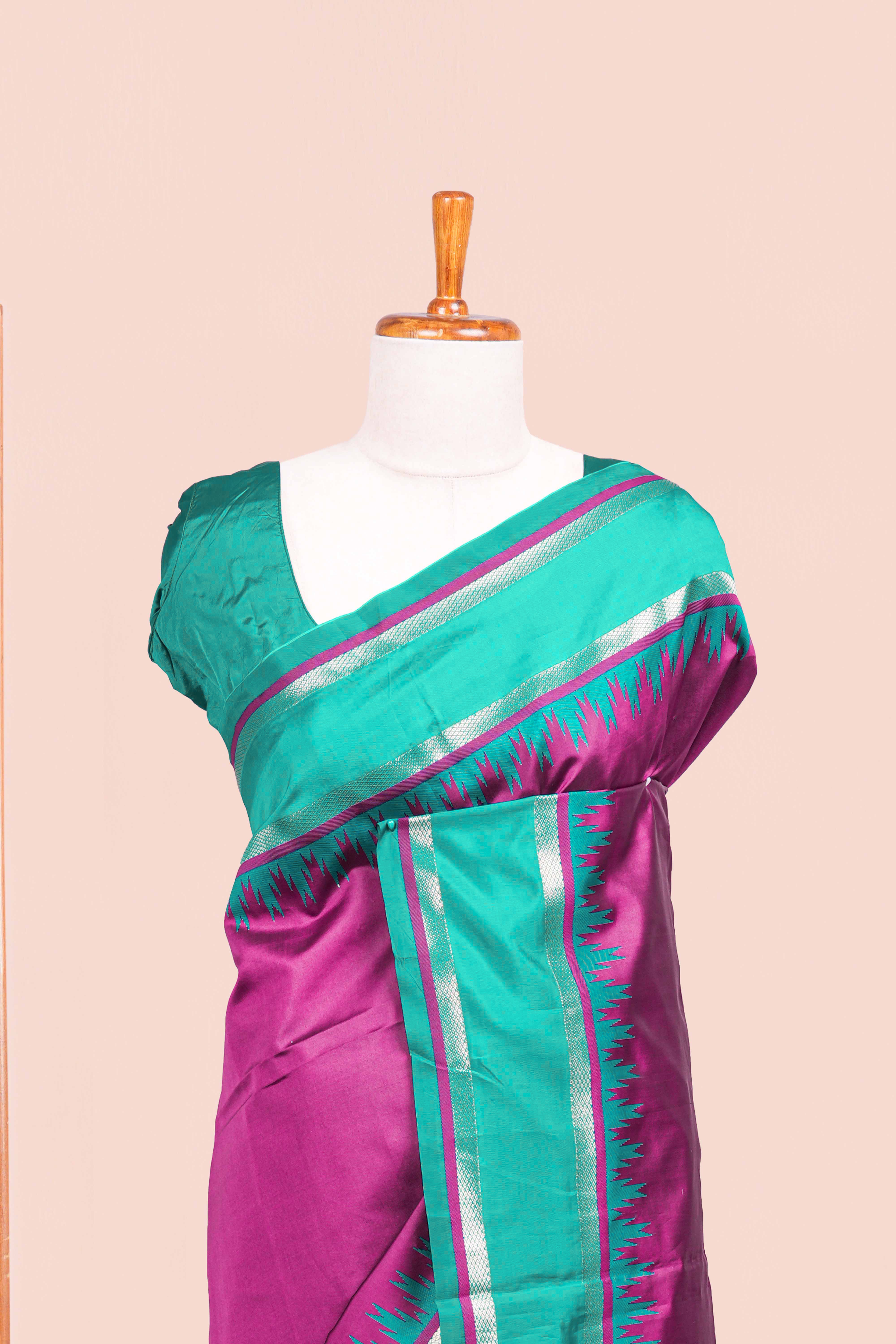 Purple Retta Petta Art Silk Saree With Plain Body Retta Petta Border Contrast Intricate Gold Zari Stripes Pallu