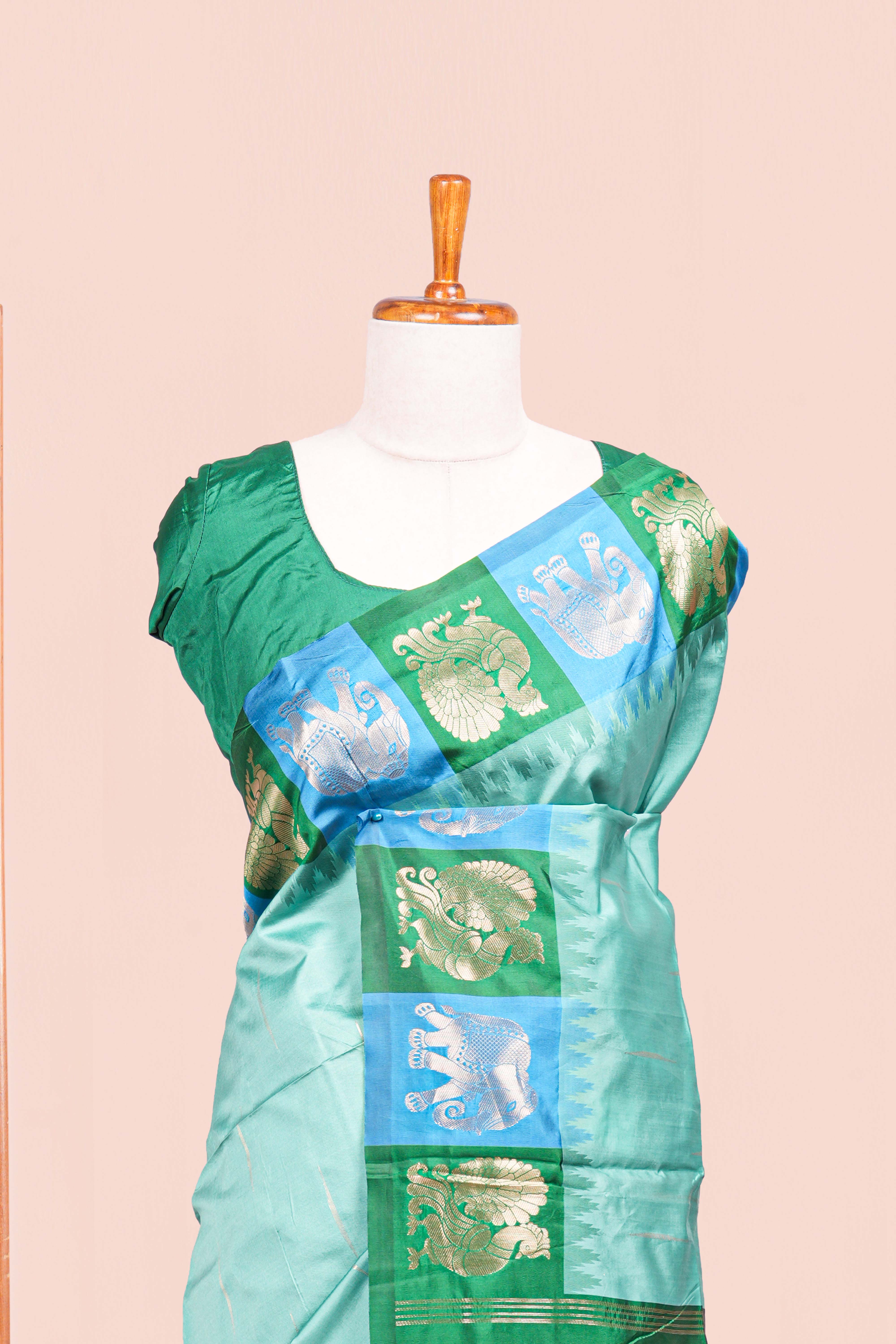 Semi Art Silk Saree All Over Zari Butta With Contrast Golden Zari Weaving Pallu