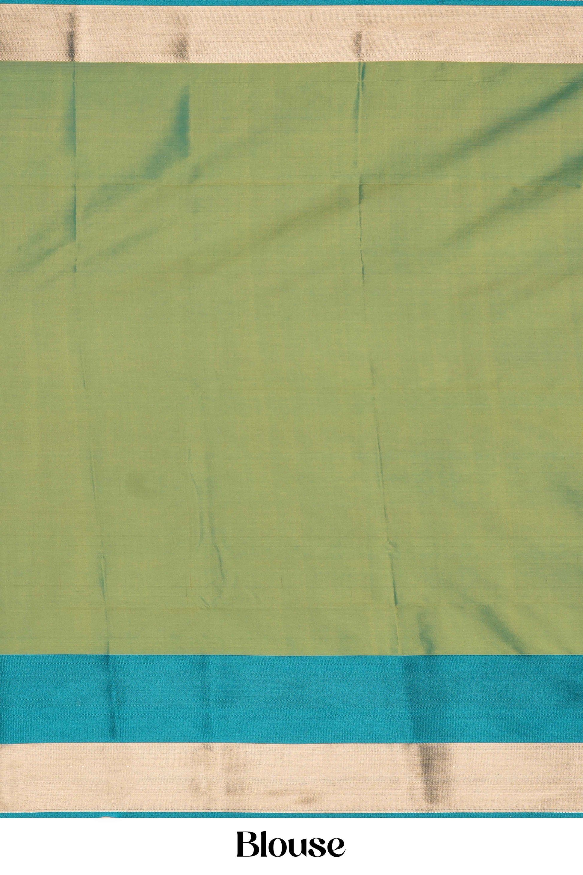 Green blouse with a blue border kathan silk saree