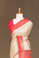 Semi Banaras Paithani Saree Foil Print Across The Body With Contrast Pallu