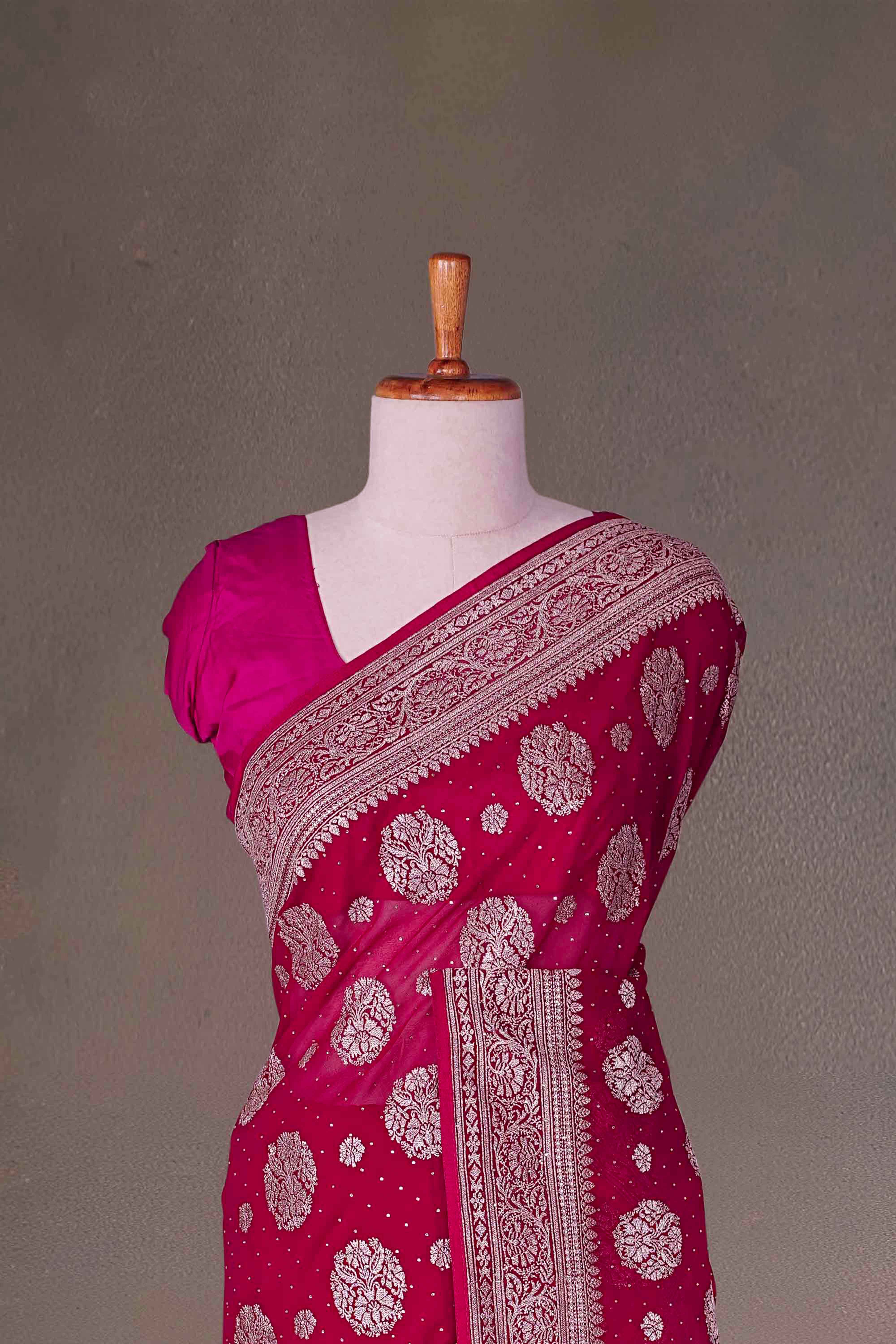 60 Gram Gold Zari Embroidery Piping Border With Swarovski Stone Saree