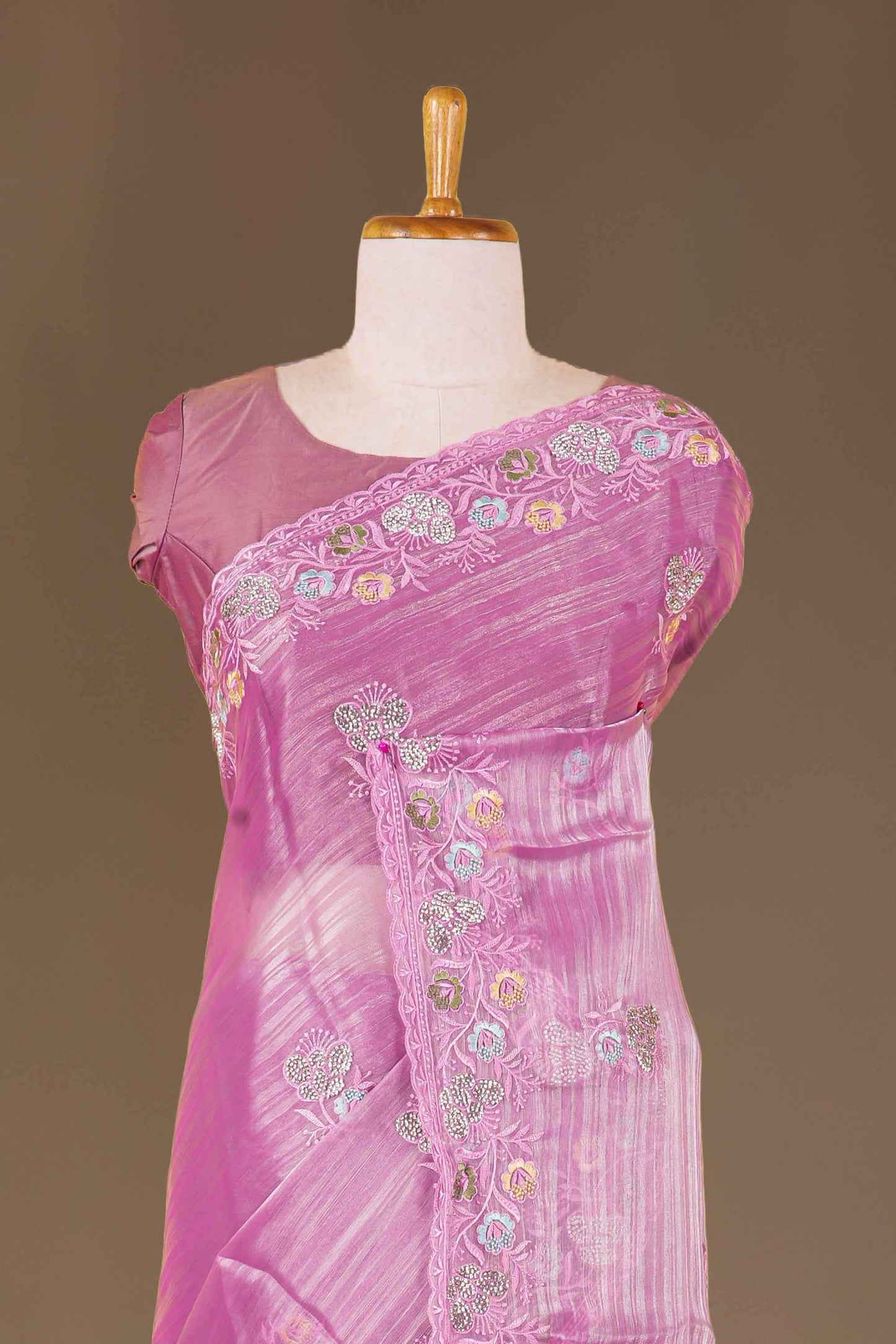 Pink saree with full embroidery