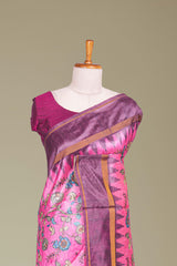 Pink chanderi Saree Floral Vine Design Across The Body With Contrast Pallu
