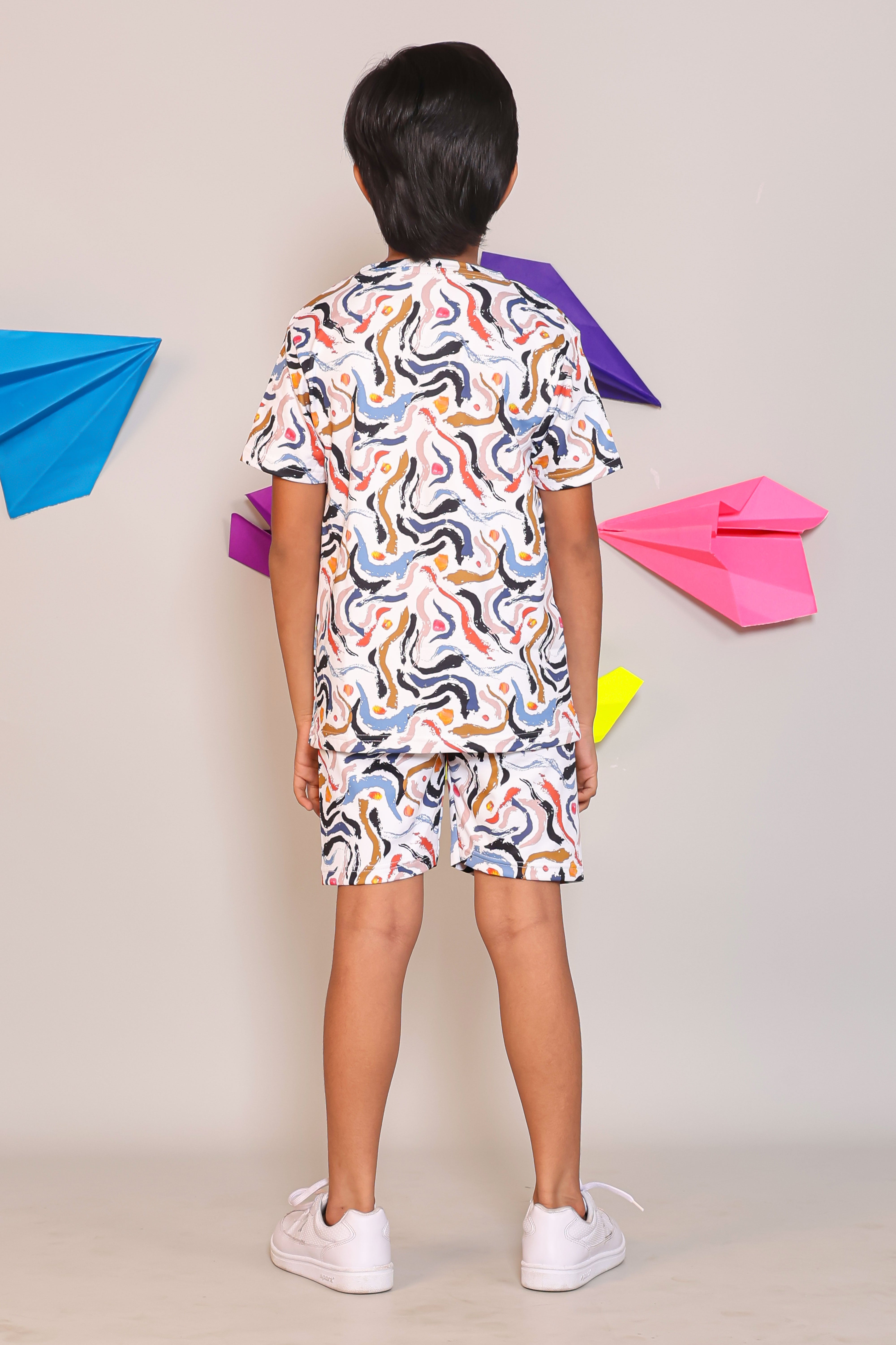 Boys Multi-Color Abstract Print T-Shirt and Shorts 2-Piece Lounge Set