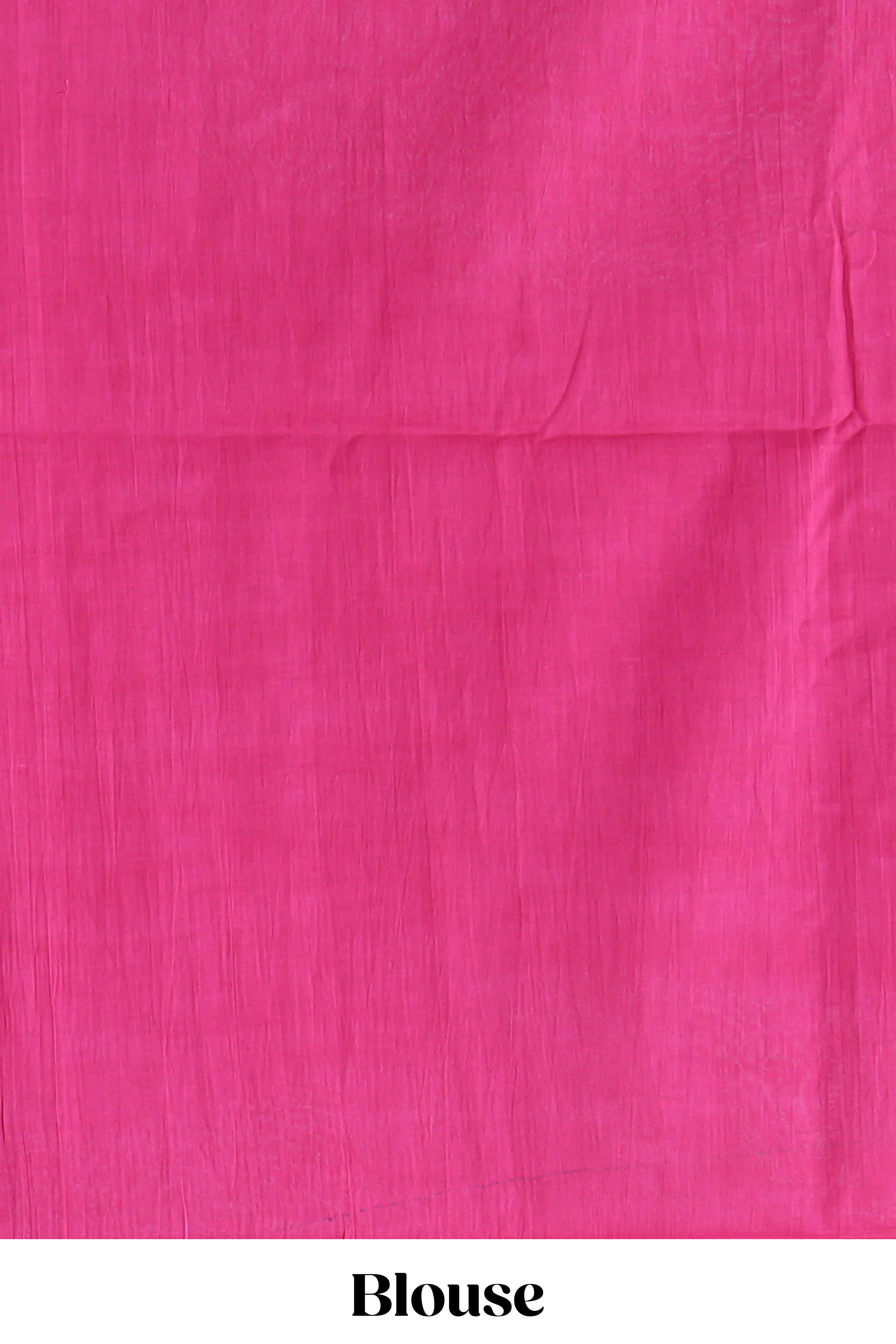 Pink plain mul mul cotton saree with self border and matching blouse