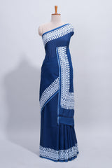 Blue plain mul mul cotton saree with self border and matching blouse