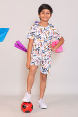Boys Multi-Color Abstract Print T-Shirt and Shorts 2-Piece Lounge Set