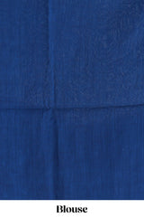 Blue plain mul mul cotton saree with self border and matching blouse