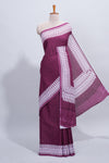 Purple plain mul mul cotton saree with self border and matching blouse