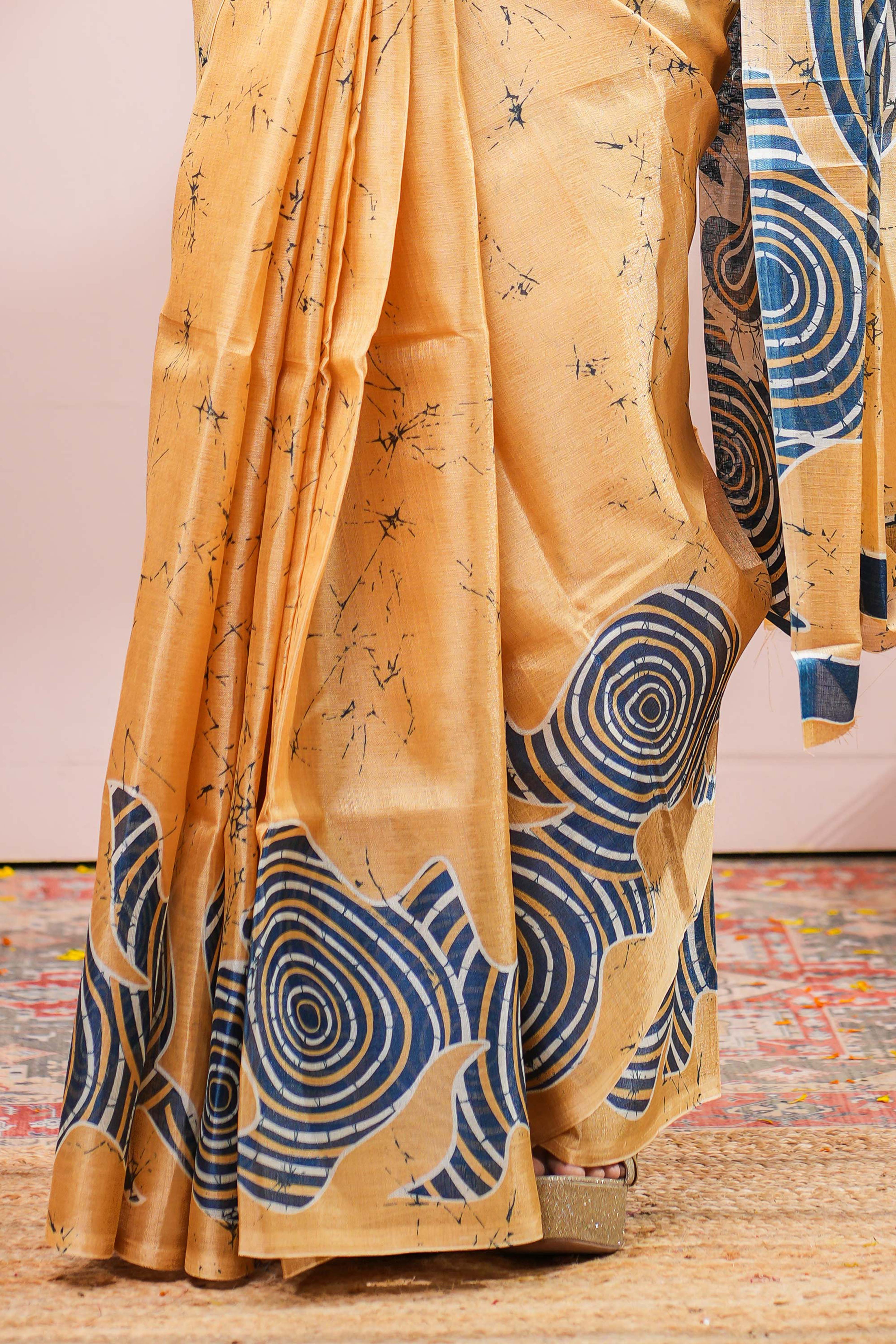 Yellow south cotton Saree All- Over Spiral Digital Print Along With Blouse