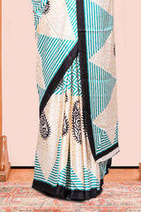 Modal Silk Saree Lightweight ,Flowy. Chevron Design ,Contrast Border Along With Floral Printed Blouse