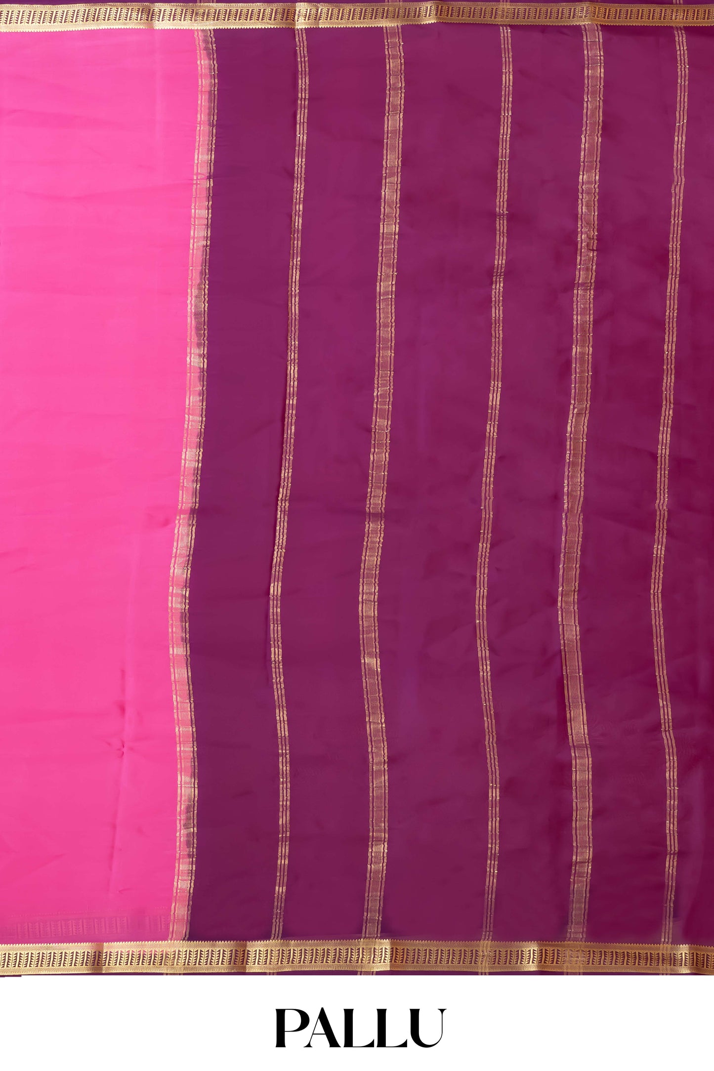 Pure Mysore Silk Saree in Rani Pink with Antique Gold Zari Border & Matching Pallu